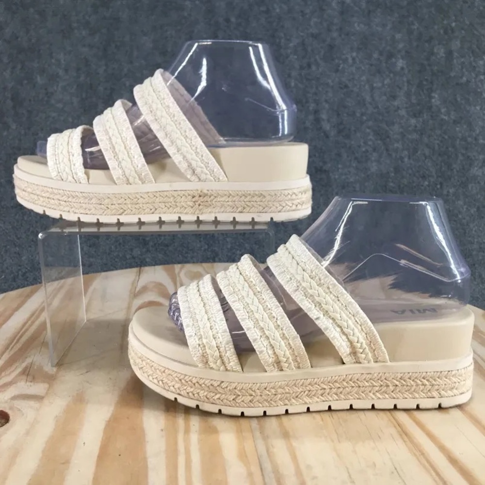 Mia Sandals Womens 7.5 M Leomie Slip On Braided Platform Slide Beige